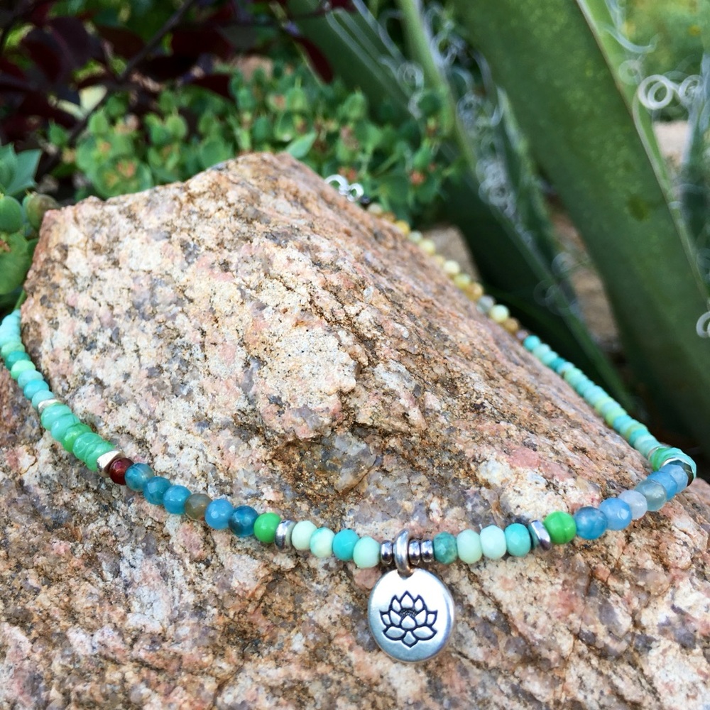 Boho Handmade Beaded Lotus Flower Choker OOAK Necklace